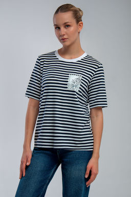 Арт. 3662 Футболка женская 42-50 (5 шт) Цвет:Синий,белый - Калинка фото 2