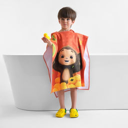 Полотенце-пончо детское махровое Чебурашка 60х120 см, 50% хл, 50% пэ