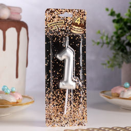 Свеча в торт «Европейская», цифра 1, 6 см, серебро