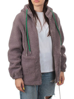 1006 GRAY/VIOLET Куртка плюшевая демисезонная (65% хлопок, 35% полиэстер) оверсайз 44-54