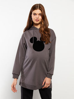 Kap??onlu Mickey Mouse Bask?l? Uzun Kollu Hamile Sweatshirt Tunik