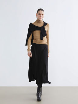 Beli Lastikli Kendinden Desenli Triko Etek