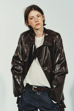 FAUX LEATHER SHORT TRENCH COAT