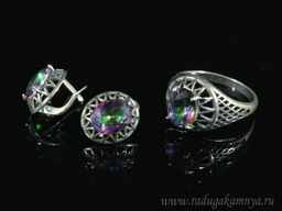 Кольцо серьги с цирконом искусственным, цв.хамелеон размер 20