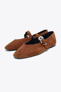 BUCKLE SUEDE BALLERINA SHOES - Zara фото 2