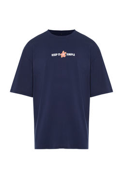 Lacivert Oversize Fit Bisiklet Yaka K?sa Kollu Bask?l? T-Shirt TMNSS22TS0123 - Trendyolmilla фото 7