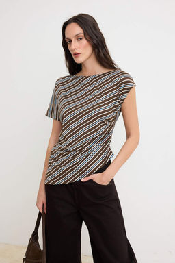 Cok Renkli Cizgili Regular/Normal Kal?p K?sa Kollu Buzgulu %100 Pamuk Orme T-shirt TWOSS26TS00283
