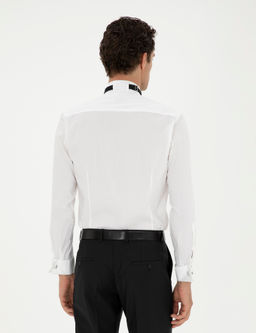 Beyaz Slim Fit Man_etli Pamuk Kar___ml_ Smokin G_mlek