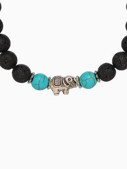 Браслет «Слоник», длина 18 см, камень пирит, лава, чёрный, бирюзовый