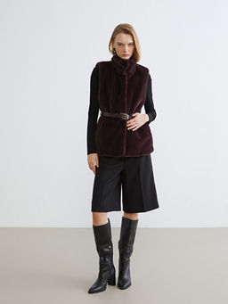 Dik Yaka Beli Kemerli Kad?n K?rk Yelek