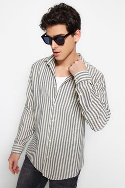 TRENDYOL MAN Premium Lacivert Regular Fit Cizgili Dokulu Keten Gorunumlu Gomlek TMNSS23GO00062 - Trendyolmilla фото 12