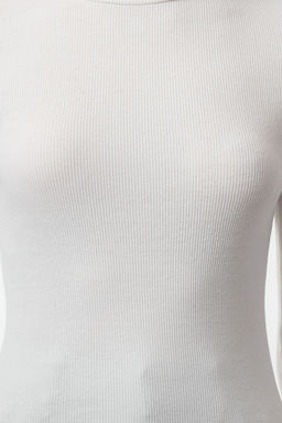 Ekru Fitted/Vucuda Oturan Dik Yaka Uzun Kol Fitilli Esne Orme Orta Bluz TWOAW21BZ0423