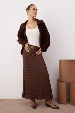 Kahverengi Dokulu A-line/Can Ac?lan Esnek Orme Etek TWOAW26ET00094