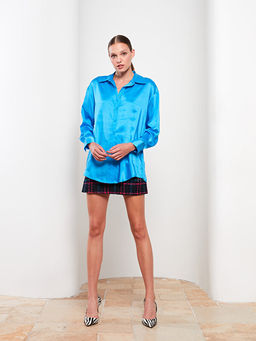 ?nden D??me Kapamal? D?z Uzun Kollu Saten Kad?n G?mlek