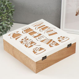 Шкатулка для чая с делениями «Коллекция чашек», дерево, 23.3×23.3×8 см