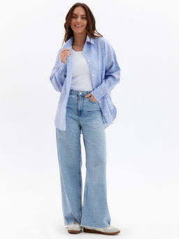 Рубашка женская MINAKU oversize в полоску, белая, голубая, размер 48