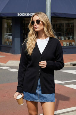 Siyah V Yaka Merserize Gorunumlu Premium Iplik/Ozel Iplik Triko H?rka TWOAW26HI00079