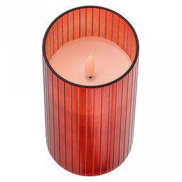 Свеча в цветной колбе, восковая, светодиодная на батарейках д7,5см h15,2см, свет теплый, с мерцанием, колба стекло, цвет терракотовый, питание от 2-х батареек АА (в комплект не входят), в коробке (Китай)