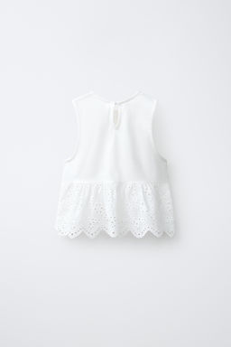 CAMISETA COMBINADA BORDADO SUIZO / Blanco