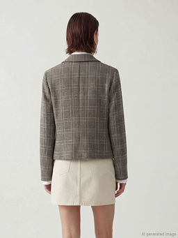 G?mlek Yaka Ekose Kad?n Ceket