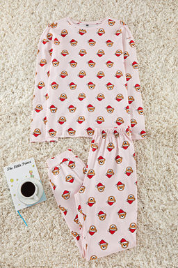 Pembe %100 Pamuklu Ay?c?kl? Y?lbas? Temal? Orme Pijama Tak?m? THMAW25PT00169