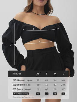 Топ короткий с длинными рукавами MIST, чёрный, размер 40 (XS)