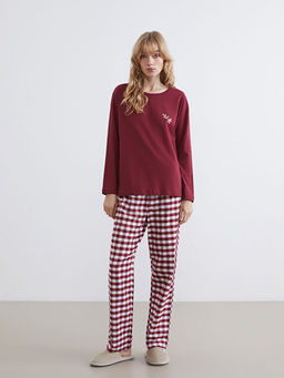 Bisiklet Yaka Bask?l? Kad?n Pijama Tak?m?