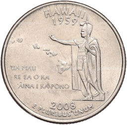 Монета 1/4 доллара (25 центов) 2008 года P США Штаты и территории  Гавайи
