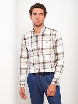 Regular Fit Uzun Kollu Ekose Gabardin Erkek G?mlek