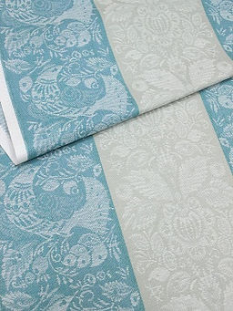 Холст полотенечный жаккард Птицы цв.бирюзово-зеленый/серый, ш.0.5м, лен-30%, хл-70%