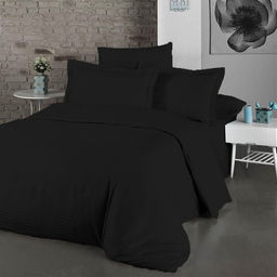 КПБ Страйп - Сатин - Черный 2 сп. с Евро простыней (4 наволочки)