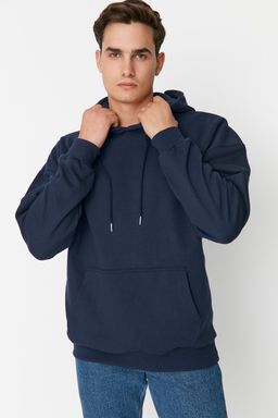 TRENDYOL MAN Lacivert Oversize/Genis Kesim Kapusonlu Bask?l? Ici Polar/S?cak Tutan Sweatshirt TMNAW23SW00020 - Trendyolmilla фото 3