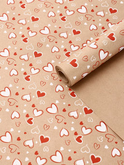 Бумага упаковочная крафт «Сердечки 2» красный/белый цвет на коричневом фоне 0.72×10±5% м, 60 г