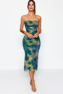 TRENDYOLMILLA Cok Renkli Vucuda Oturan Orme Tul S?k Abiye Elbise TPRAW24EL00303 фото 3