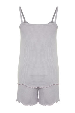 Trendyolmilla Ac?k Pembe Kurdele/Fiyonk Detayl? Ip Ask?l? Fitilli Sortlu Orme Pijama Tak?m? THMSS24PT00356  фото 16