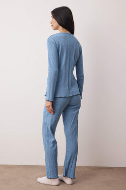 Mavi Cicekli Baby Overloklu Fitilli/Pointel Orme Pijama Tak?m? THMAW26PT00220 - Trendyolmilla фото 4