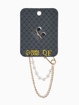 Булавка «Шик цепочки и жемчуга», в стразах, L=7.5 см, белая в золоте