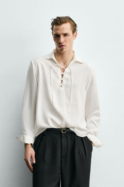 CAMISA POLO FLUIDA CORD?N / Blanco - Zara фото 2