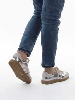 03-270-6C GREY/SILVER Кеды женские (натуральная кожа)