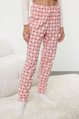 Pudra %100 Pamuklu Slogan Nak?sl? Kalpli Ekoseli Orme Pijama Tak?m? THMAW25PT00118
