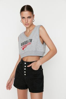 TRENDYOLMILLA Koyu Mavi Onden Dugmeli Yuksek Bel Denim Sort TWOSS22SR00112  фото 2