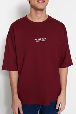 TRENDYOL MAN Bordo Oversize/Genis Kesim %100 Pamuklu Minimal Yaz? Bask?l? T-Shirt TMNSS23TS00099 - Trendyolmilla фото 5