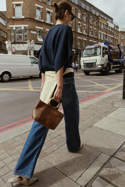 PATCHWORK MINI BUCKET BAG WITH RIGID HANDLES