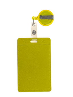 Бейдж с лентой на рулетке вертикальный, цвет желтый - Greta фото 2