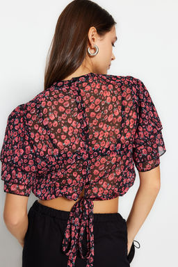 Trendyolmilla Cok Renkli Crop Cicek Desenli Dokuma Bluz TWOSS20BZ1657  фото 6