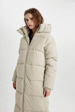 Длинное пальто-парка стандартного кроя из водоотталкивающей ткани с капюшоном - Defacto фото 5