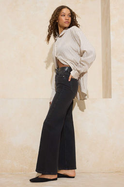 Siyah Yuksek Bel Comfort/Esnek Genis Paca Wide Leg Jeans TWOSS26JE00063 - Trendyolmilla фото 2