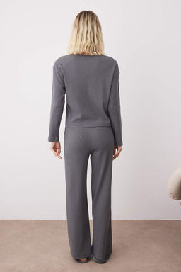 Gri Melanj Fitilli Orme Pijama Tak?m? THMAW21PT0684