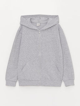 Kap??onlu Basic Uzun Kollu Erkek ?ocuk Fermuarl? Sweatshirt