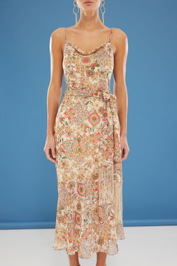 TRENDYOLMILLA Lila Etnik Desenli Kusakl? A Kesim Puskul Detayl? Maxi Astarl? Sifon Dokuma Elbise TWOSS23EL01777 фото 12